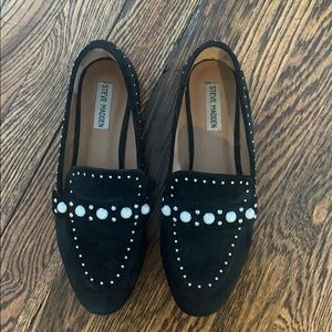 Steve Madden Black Suede and Pearl Loafers
